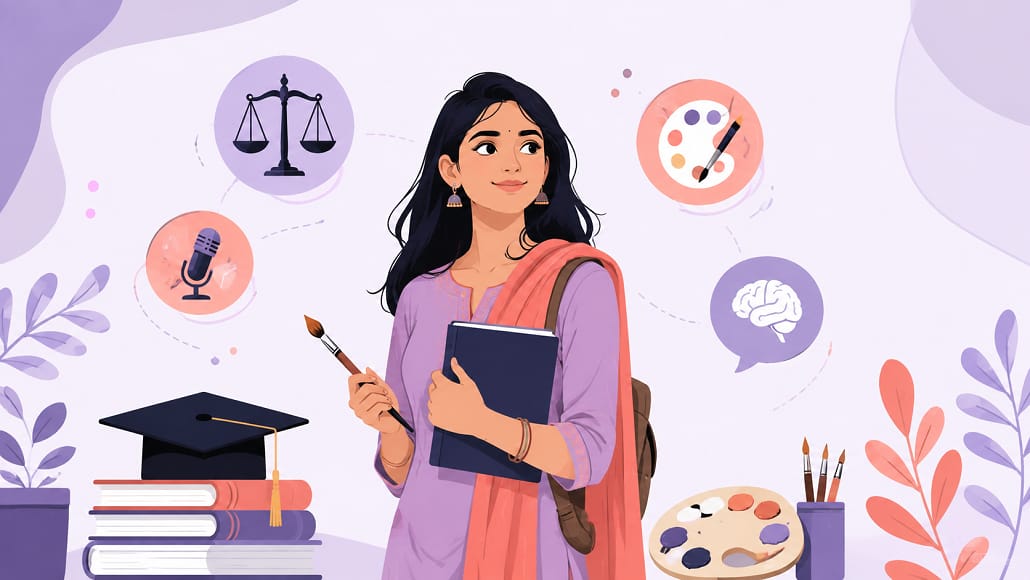 Student exploring arts courses after 12th 2026 with career options in law, design, and journalism
