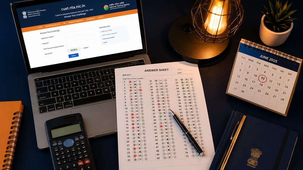 CUET 2026 answer key portal with response sheet and calculator.