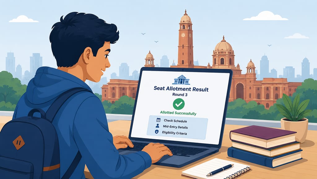 DU CSAS Round 3 seat allotment result and mid-entry schedule 2026