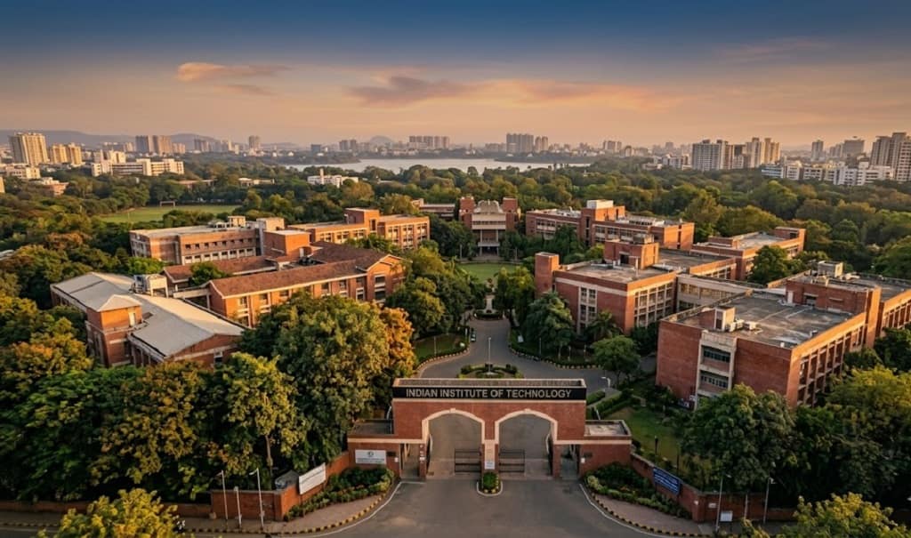 Aerial view of IIT campus at golden hour representing JoSAA 2026 opening closing ranks and IIT NIT cutoff guide