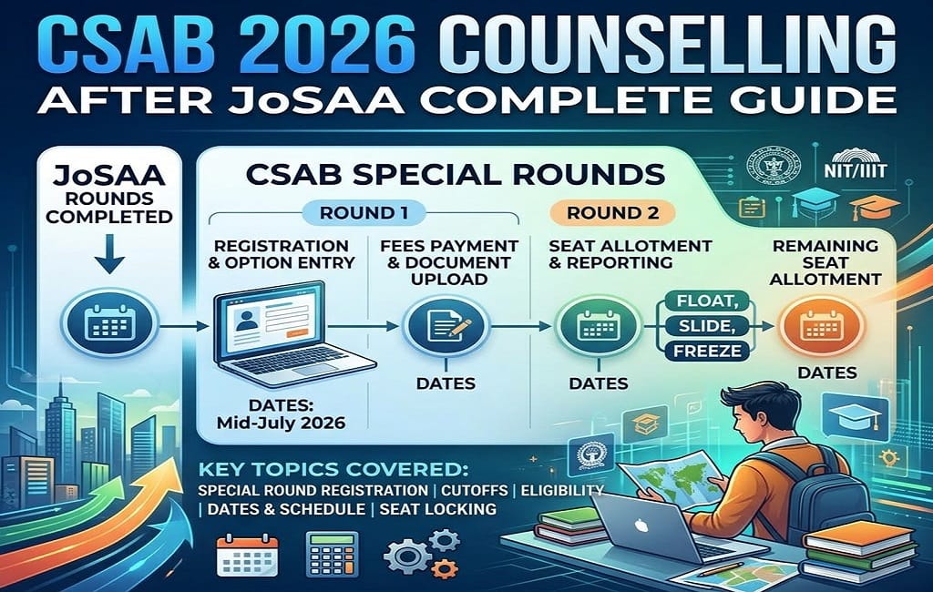 CSAB 2026 special rounds counselling process, including registration, fee payment, document upload, and seat allotment after JoSAA, designed for students seeking admission guidance