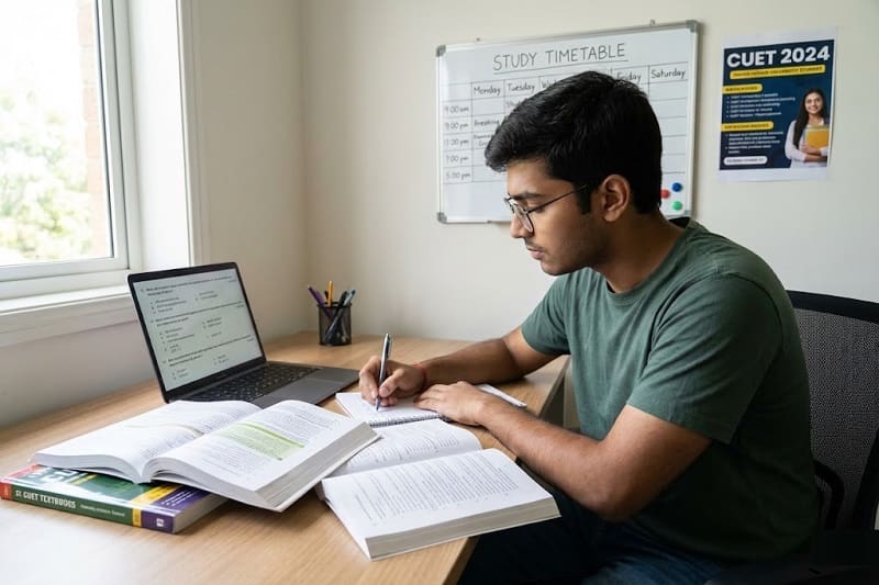 student studying for CUET exam