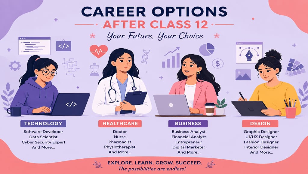 Girl student exploring career options after 12th in India 2026